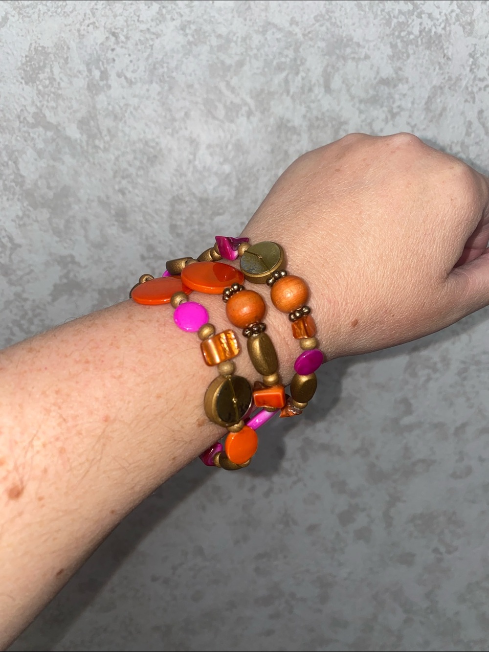 Colorful Orange & Pink Beaded Stretch Bracelet Set